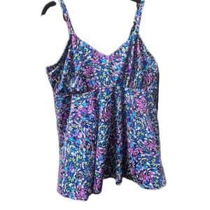 Swim Solutions Tankini Top Womens 16W Floral Underwire Plus Size Swim Separates
